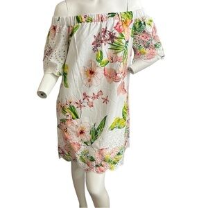 NY & CO Off The Shoulder White Floral Eyelet Dress Small